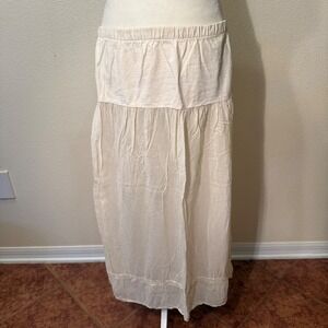 Vintage Johnny Was Maxi Skirt 100% Cotton Womens M Butter Yellow Boho Tiered